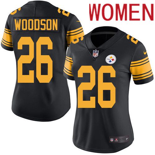 Women Pittsburgh Steelers #26 Rod Woodson Nike Black Vapor Limited Rush NFL Jersey->women nfl jersey->Women Jersey